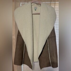 Susina Cream and Brown Teddy Jacket Cozy Open-Front Design